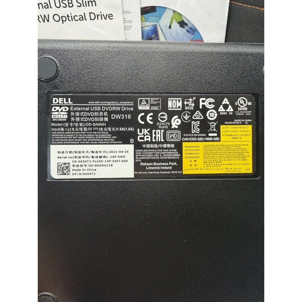 Dell DW316 Slim USB External DVD RW CD Drive for Laptop PC Travel Case Tested ✅